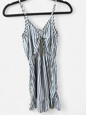 abercrombie kid Blue White Striped Sundress Ruffles Adjustable Straps Size 11/12